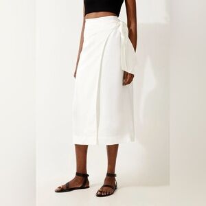 Karen Millen Viscose Linen Woven Tie Wrap Midi Skirt Size 8